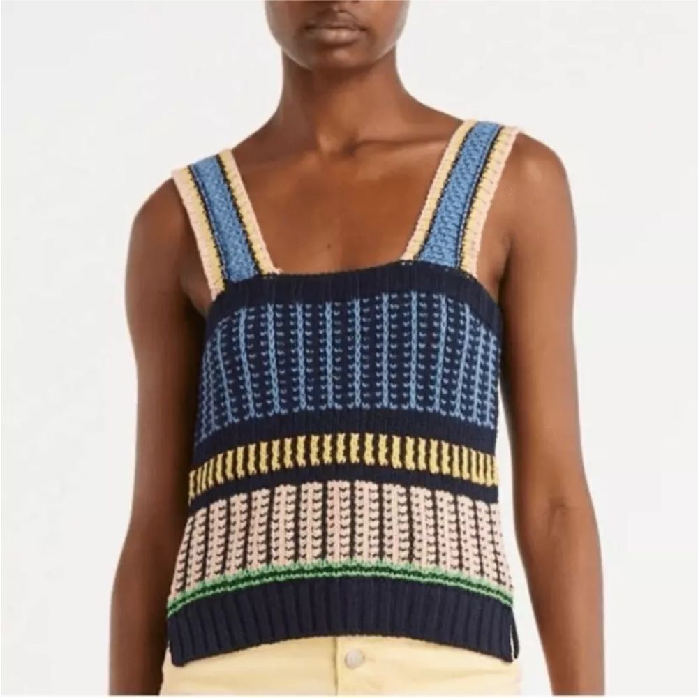 Veronica Beard Voya Knit Tank Top Sleeveless Khaki/White Size L NWT $298 - Picture 2 of 7
